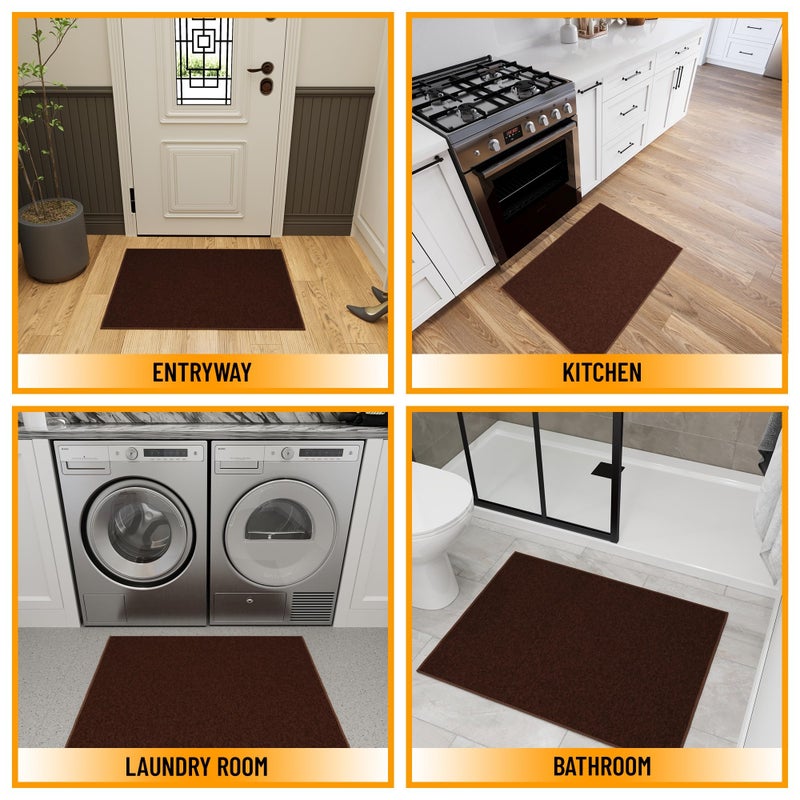 Ottomanson Rugs for Entryway 2'3" x 3' Non Slip Solid Small Area Rugs Durable Front Door Mat Rug Stain Resistant Entrance Rugs for Bathroom Kitchen Bedroom & Living Room, Brown - Image 3